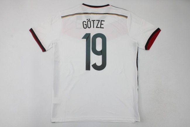 with 4 Stars Retro Jersey Germany 2014 World Cup GOTZE 19 Home Soccer Jersey Vintage Football Shirt