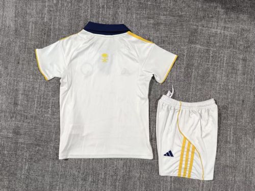 Youth Uniform Kids Kit Al Nassr 2025-2026 Third Away White Soccer Jersey Shorts Child Football Set