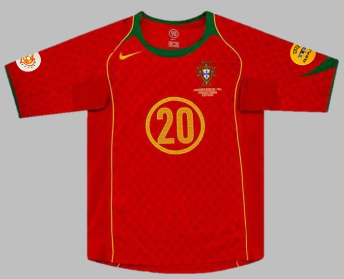 with Front Lettering+Euro 2006 Patch Retro Jersey 2006 Portugal DECO 20 Home Soccer Jersey