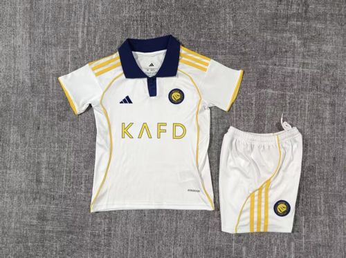 Youth Uniform Kids Kit Al Nassr 2025-2026 Third Away White Soccer Jersey Shorts Child Football Set