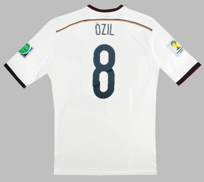 with Front Lettering+3 Stars+World Cup Patch Retro Jersey Germany 2014 OZIL 8 Home Soccer Jersey