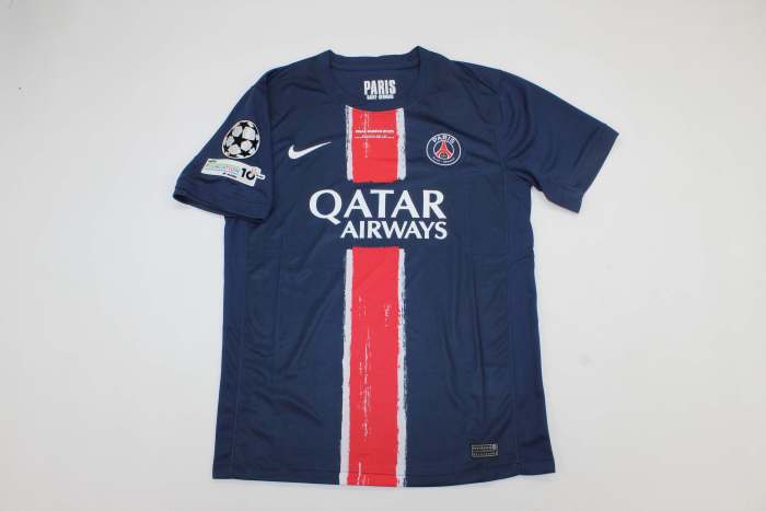 with Front Lettering+UCL Patch Maillot PSG Fan Version 2024-2025 Paris Saint-Germain UCL Final Home Soccer Jersey