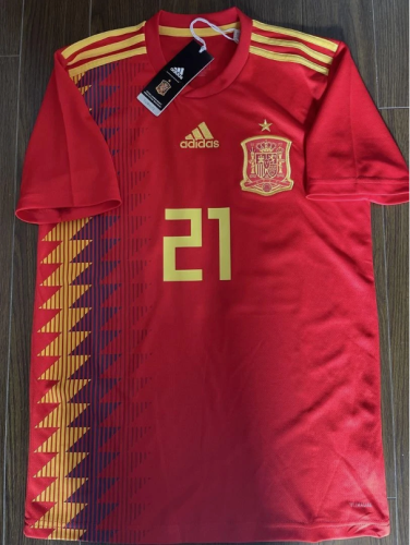 Retro Jersey 2018 World Cup Spain SILVA 21 Home Soccer Jersey Camiseta de España Football Shirt