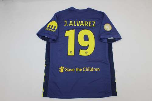 with  FIFA 2025 WORLD CLUB CUP Patch Fan Version 2025-2026 Atletico Madrid J.ALVAREZ 19 Away Dark Blue Soccer Jersey Football Shirt