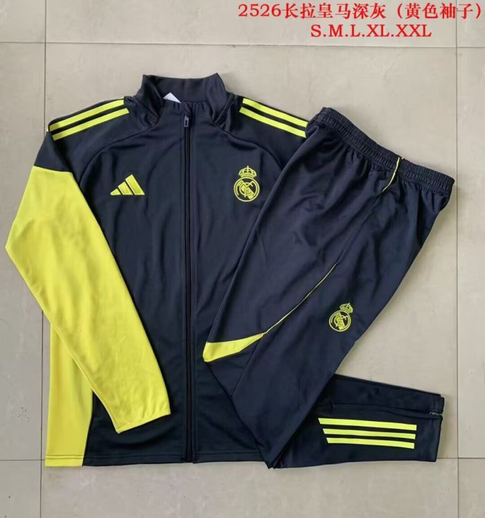 2025-2026 Real Madrid Black/Yellow Soccer Training Jacket and Pants Football Tracksuit