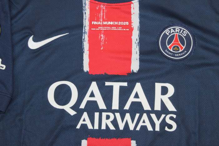 with Front Lettering+UCL Patch Maillot PSG Fan Version 2024-2025 Paris Saint-Germain UCL Final Home Soccer Jersey