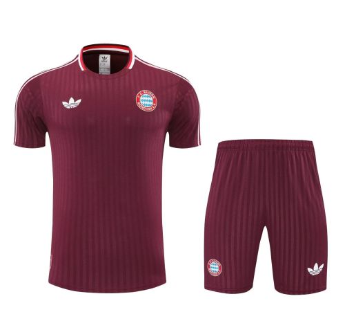 Adult Uniform 2025-2026 Bayern Munich Dark Red Soccer Training Shirt and Shorts Football Set