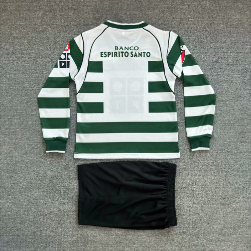 Youth Kids Uniform Long Sleeve Retro Uniforms 2002-2003 Sporting Lisbon Home Soccer Jersey Shorts Vintage Football Kit