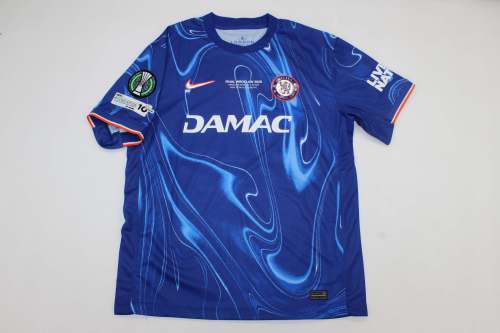 with Front Lettering+Europa Patch Fan Version 2024-2025 Chelsea Europa Final Home Soccer Jersey Football Shirt