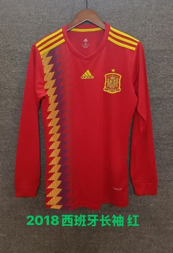 Long Sleeve Retro Jersey 2018 World Cup Spain Home Soccer Jersey Camiseta de España Football Shirt