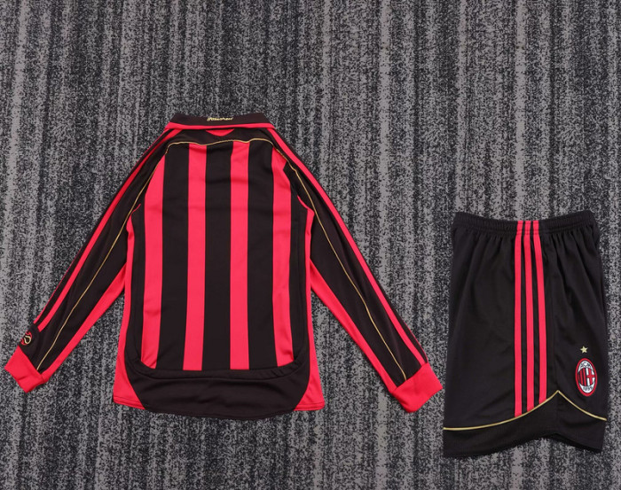 Retro Uniform Long Sleeve Youth Uniform Kids Kit 2006-2007 AC Milan Home Soccer Jersey Shorts Child Football Set