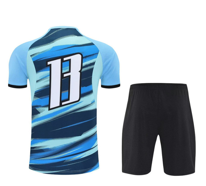 Adult Uniform 2025-2026 Marseille Blue Soccer Training Shirt and Shorts Football Set