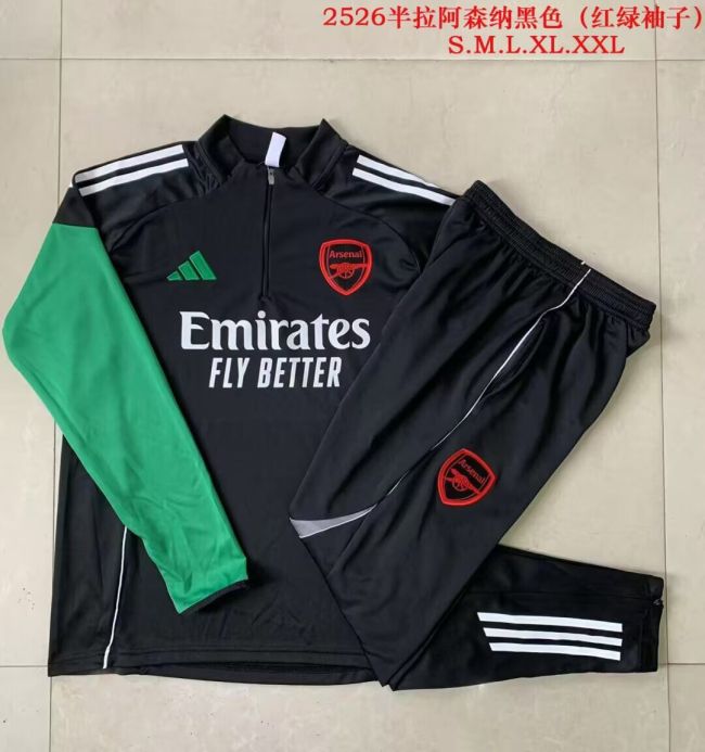 2025-2026 Arsenal Black/Green Soccer Training Sweater and Pants Football Kit
