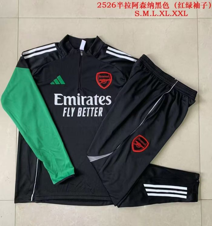 2025-2026 Arsenal Black/Green Soccer Training Sweater and Pants Football Kit