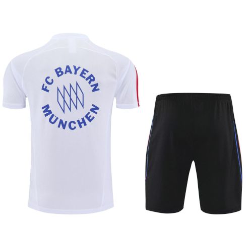 Adult Uniform 2025-2026 Bayern Munich White/Blue Soccer Training Shirt and Shorts Football Set