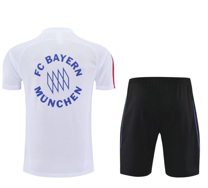 Adult Uniform 2025-2026 Bayern Munich White/Blue Soccer Training Shirt and Shorts Football Set