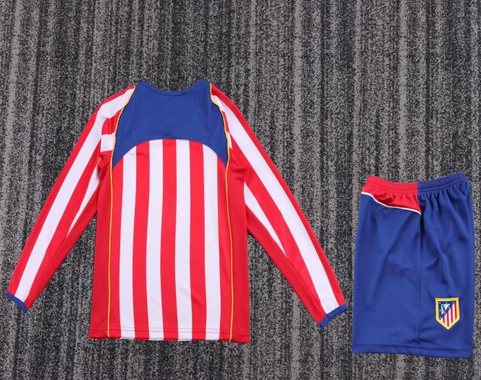 Long Sleeve Retro Youth Uniform Kids Kit 2004-2005 Atletico Madrid Home Soccer Jersey Shorts Vintage Child Football Set