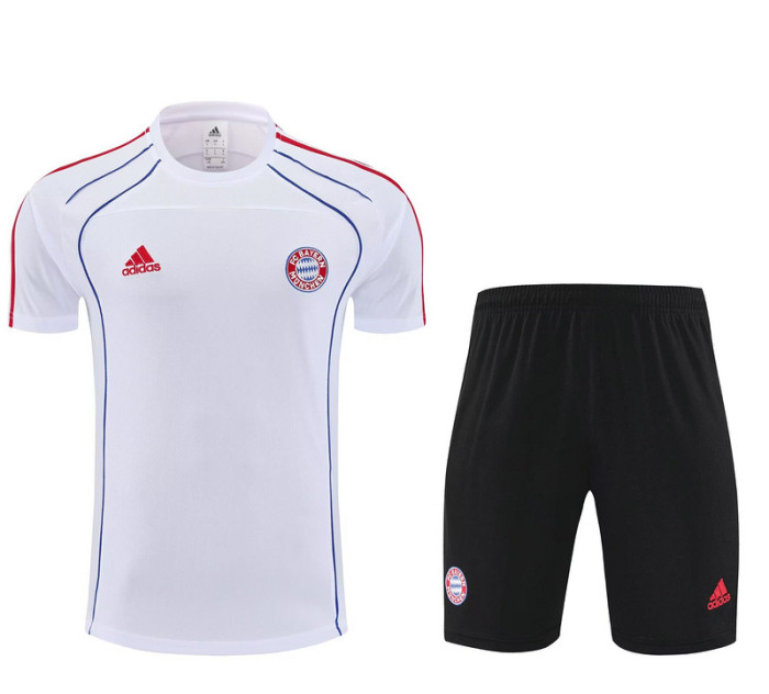 Adult Uniform 2025-2026 Bayern Munich White/Blue Soccer Training Shirt and Shorts Football Set