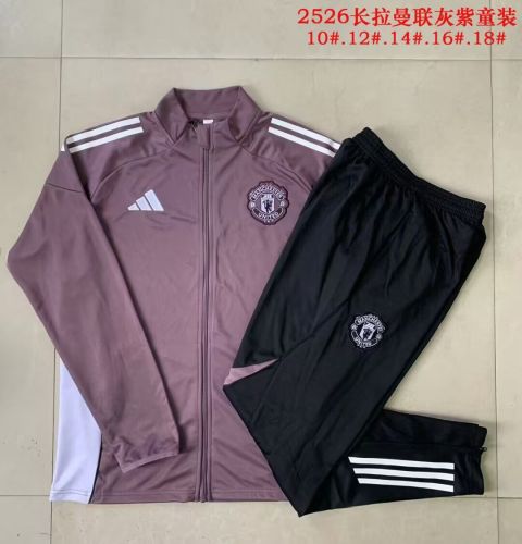 Youth 2025-2026 Manchester United Purple Soccer Training Jacket Football Jacket and Pants