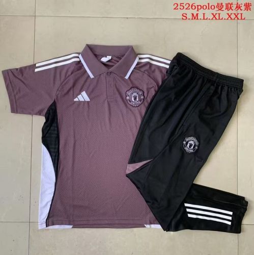 2025-2026 Manchester United Dark Grey Soccer Polo and Pants Football Kit