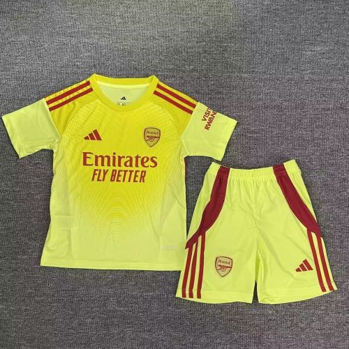 Youth Uniform Kids Kit 2025-2026 Arsenal Yellow Goalkeeper Soccer Jersey Shorts Child Football Set