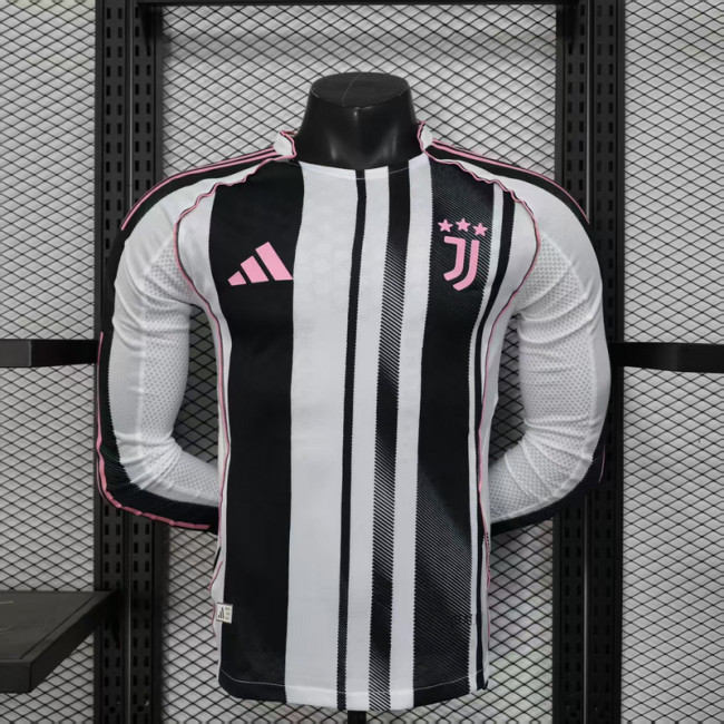 Long Sleeve Maillot Juve Shirt Player Version Juventus 2025-2026 Home Soccer Jersey Football Shirt
