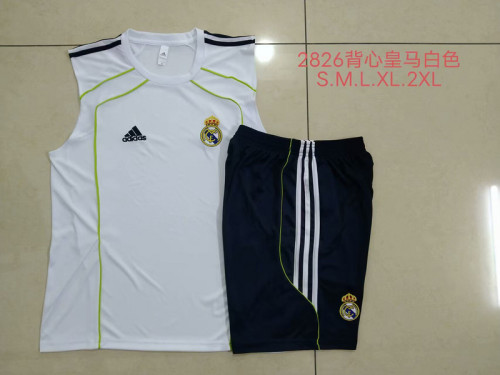 Adult Uniform 2025-2026 Real Madrid White/Green Line Soccer Training Vest and Shorts Football Set