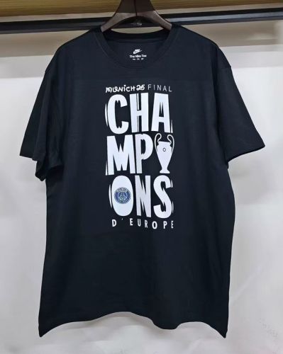 2025-2026 PSG EUROPEAN CHAMPIONS Black Soccer Jersey Paris Football Maillot UCL Cotton T-shirt