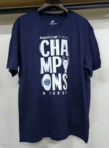 2025-2026 PSG EUROPEAN CHAMPIONS Dark Blue Soccer Jersey Paris Football Maillot UCL Cotton T-shirt