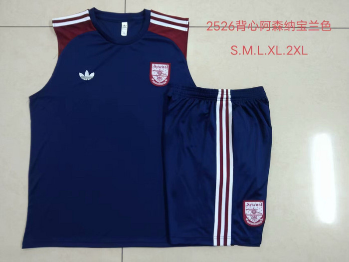 Retro Model Adult Uniform 2025-2026 Arsenal Dark Blue Soccer Training Vest and Shorts Football Set