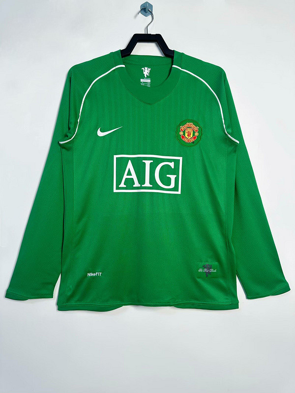 Long Sleeve Retro Jersey 2007-2008 Manchester United Green Goalkeeper Vintage Soccer Jersey