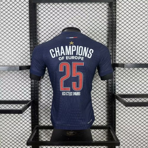 with one Star PSG MAILLOT Player Version 2024-2025 CHAMPIONS OF EUROPE 25 ICI C'EST PARIS COLLECTOR'S SHIRT Home Soccer Jersey