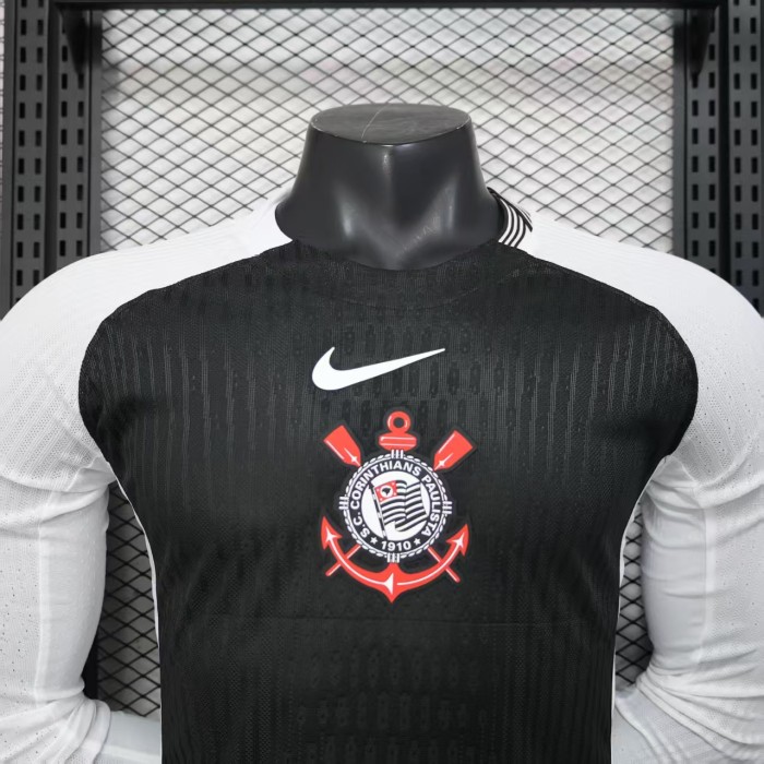 without Sponor Logo Long Sleeve Player Version 2025-2026 Corinthians Away Black Soccer Jersey Camisetas de Futbol