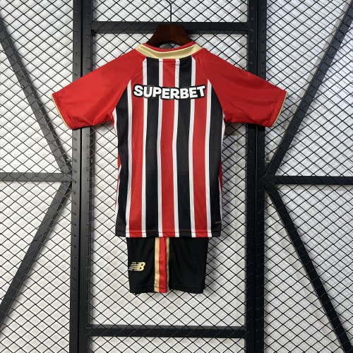 with Sponor Logo Youth Uniform Kids Kit Sao Paulo 2025-2026 Home Soccer Jersey Shorts Child Football Set