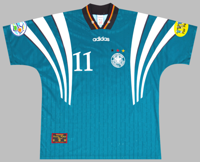 with Patch Retro Jersey 1996 Germany KUNTZ 11 Away Soccer Jersey Green Vintage Football Shirt