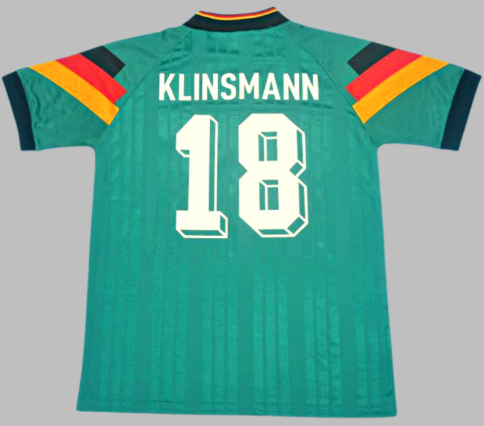 Retro Jersey 1992 Germany KLINSMANN 18 Away Green Soccer Jersey Vintage Football Shirt