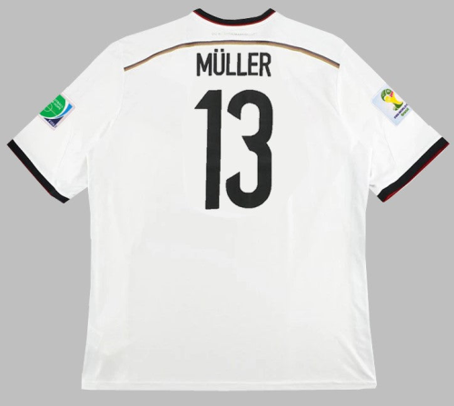 with Front Lettering+3 Stars+World Cup Patch Retro Jersey Germany 2014 MULLER 13 Home Soccer Jersey Vintage Football Shirt