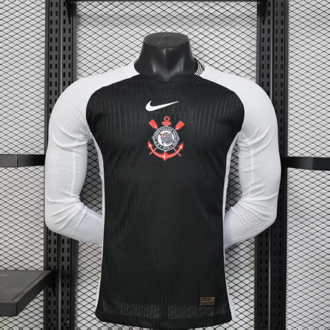 without Sponor Logo Long Sleeve Player Version 2025-2026 Corinthians Away Black Soccer Jersey Camisetas de Futbol
