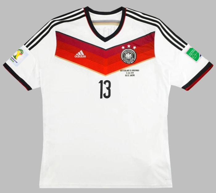 with Front Lettering+3 Stars+World Cup Patch Retro Jersey Germany 2014 MULLER 13 Home Soccer Jersey Vintage Football Shirt
