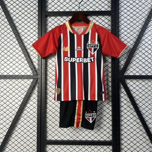 with Sponor Logo Youth Uniform Kids Kit Sao Paulo 2025-2026 Home Soccer Jersey Shorts Child Football Set