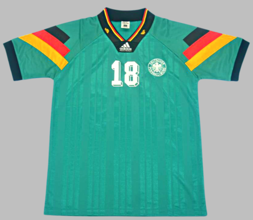 Retro Jersey 1992 Germany KLINSMANN 18 Away Green Soccer Jersey Vintage Football Shirt
