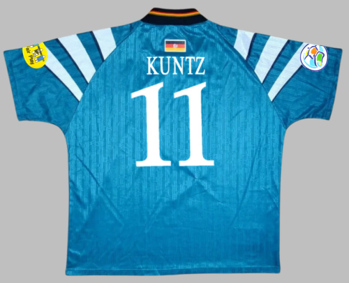 with Patch Retro Jersey 1996 Germany KUNTZ 11 Away Soccer Jersey Green Vintage Football Shirt