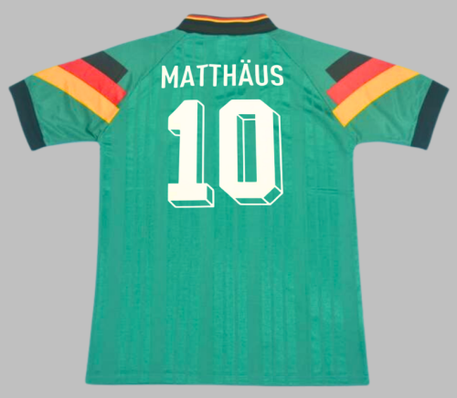 Retro Jersey 1992 Germany MATTHAUS 10 Away Green Soccer Jersey Vintage Football Shirt