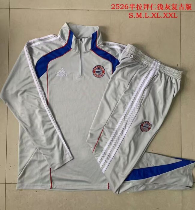 2025-2026 Bayern Munich Grey/Blue Soccer Training Sweater and Pants Football Kit
