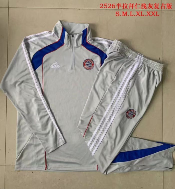 2025-2026 Bayern Munich Grey/Blue Soccer Training Sweater and Pants Football Kit