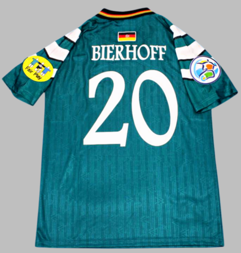 with Patch Retro Jersey 1996 Germany BIERHOFF 20 Away Soccer Jersey Green Vintage Football Shirt