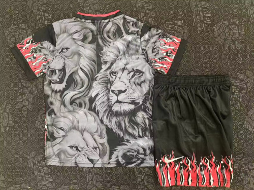 Youth Uniform Kids Kit 2025-2026 Barcelona Grey Lion Version Soccer Jersey Shorts Child Football Set