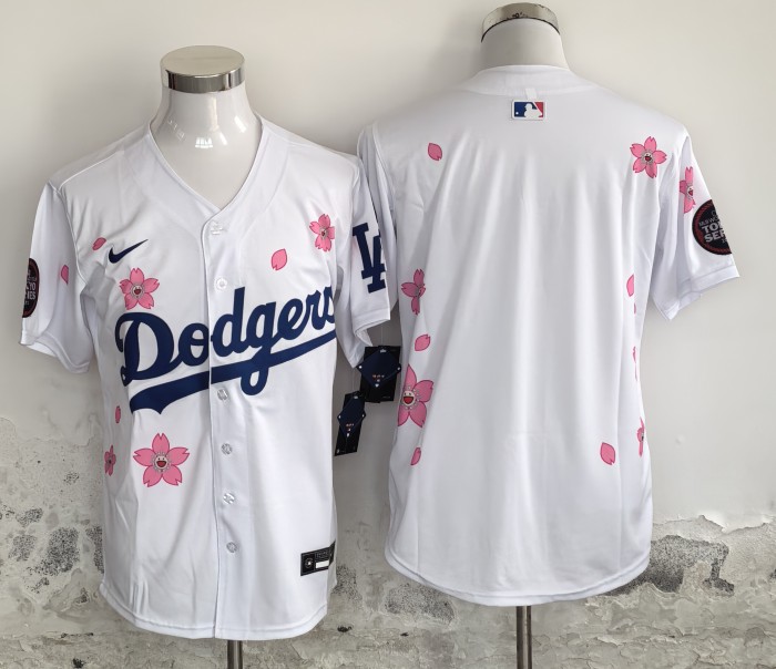 Los Angeles Dodgers 2025 White/Pink Flower Cool Base Shirt MLB Jersey