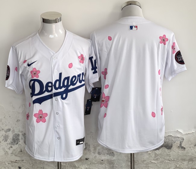 Los Angeles Dodgers 2025 White/Pink Flower Cool Base Shirt MLB Jersey