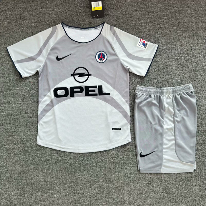with Patch Retro Youth Uniform Kids Kit 2001-2002 PSG Away Soccer Jersey Shorts Vintage Paris Child Football Set